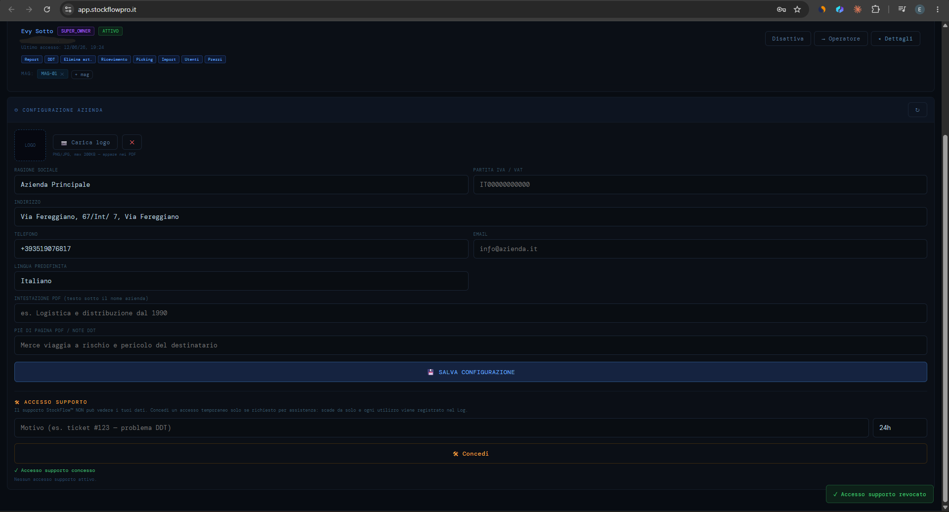 Dashboard esecutiva StockFlow