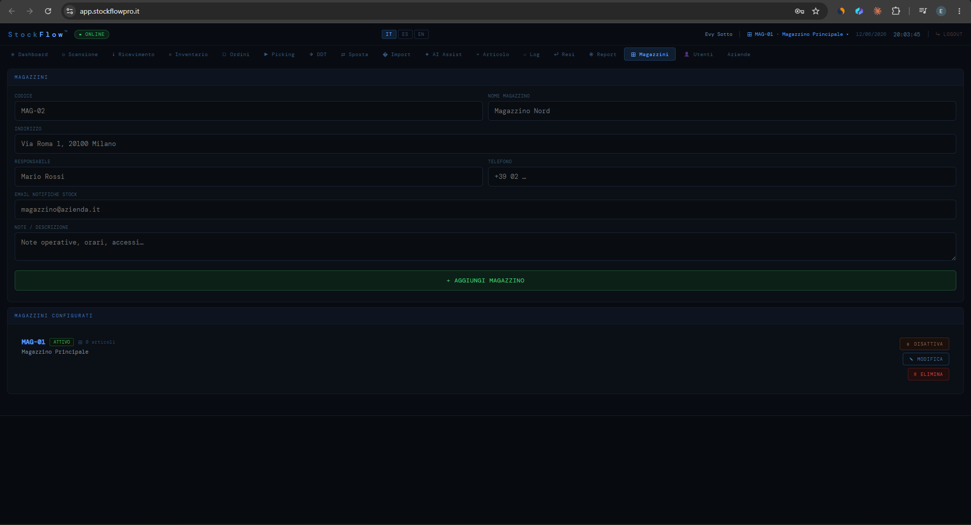 Inventario multi-magazzino StockFlow